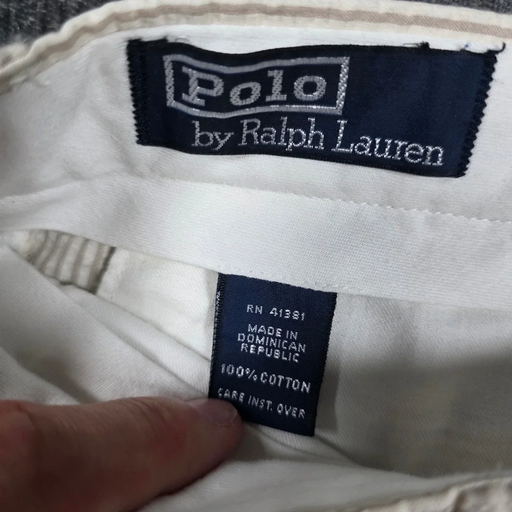 Polo Ralph Lauren Mens 40x31 Seersucker Pleated Pants Tan White Striped Cotton